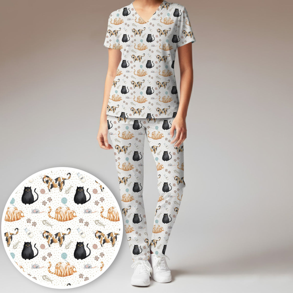 Cat Yarn Paw Nurse Scrub Set