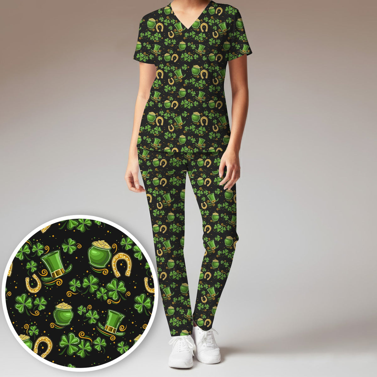 St Patrick Shamrock Nurse Scrub Set
