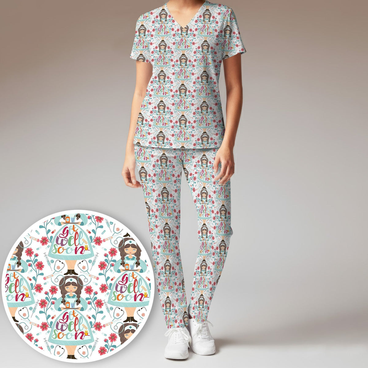 Get Well Soon Girl Floral Nurse Scrub Set