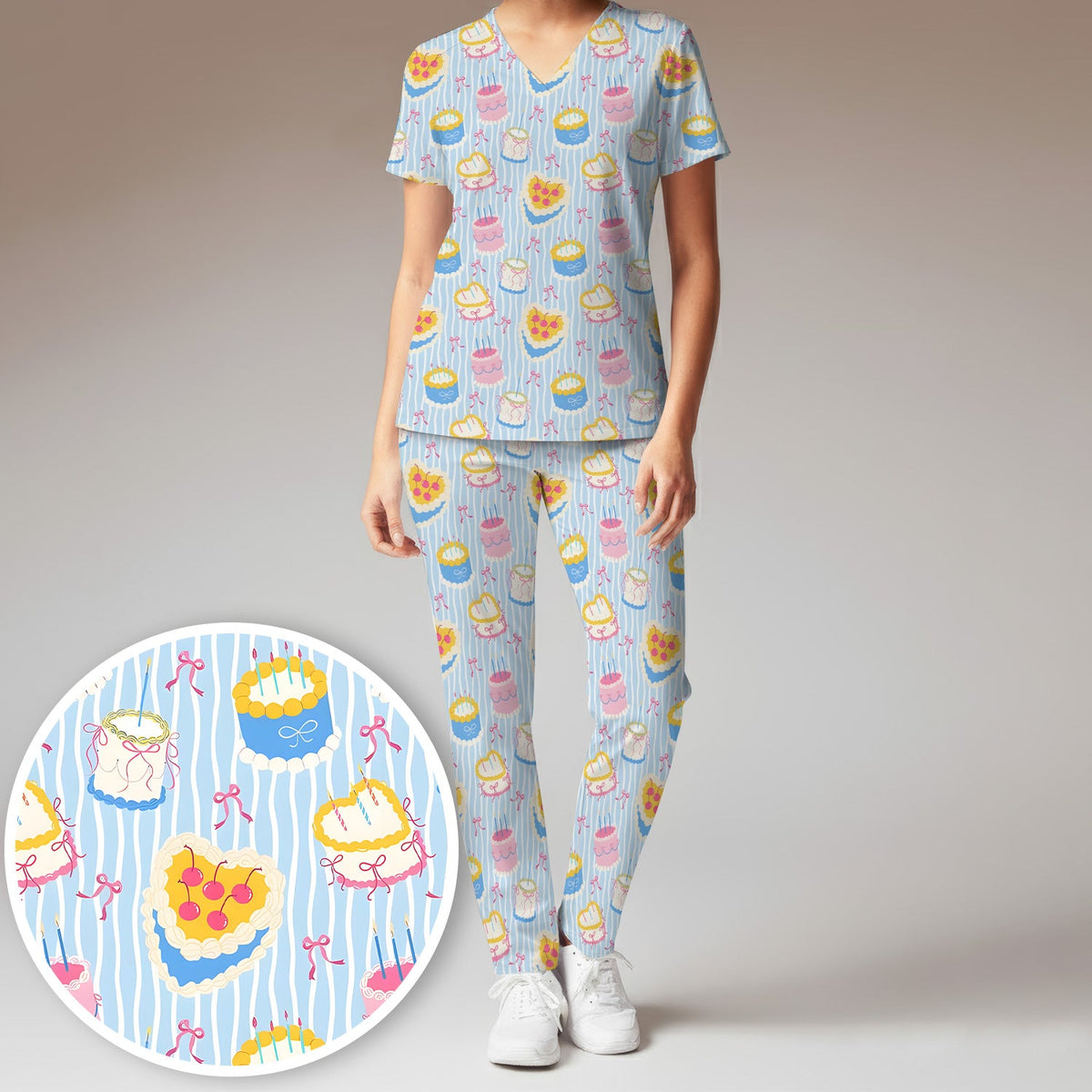 Coquette Cake Bow Stripe Nurse Scrub Set