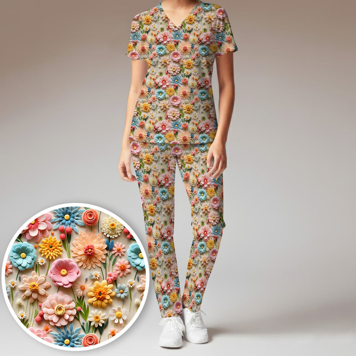 Colorful Blooming Wildflower Nurse Scrub Set