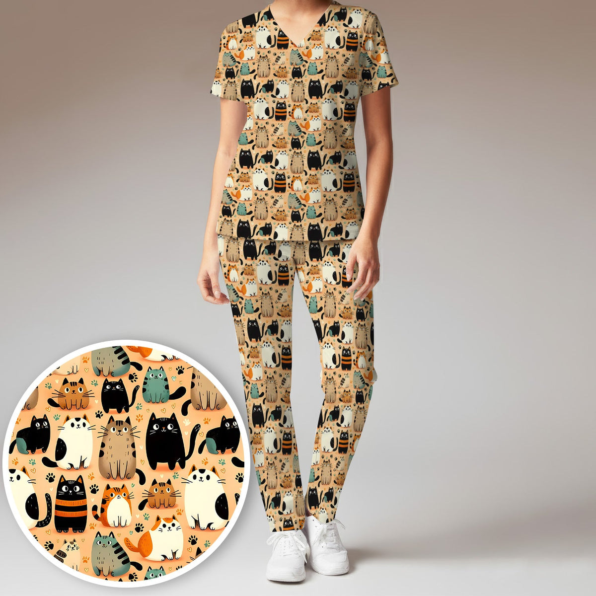 Cat Parade Doodle Nurse Scrub Set