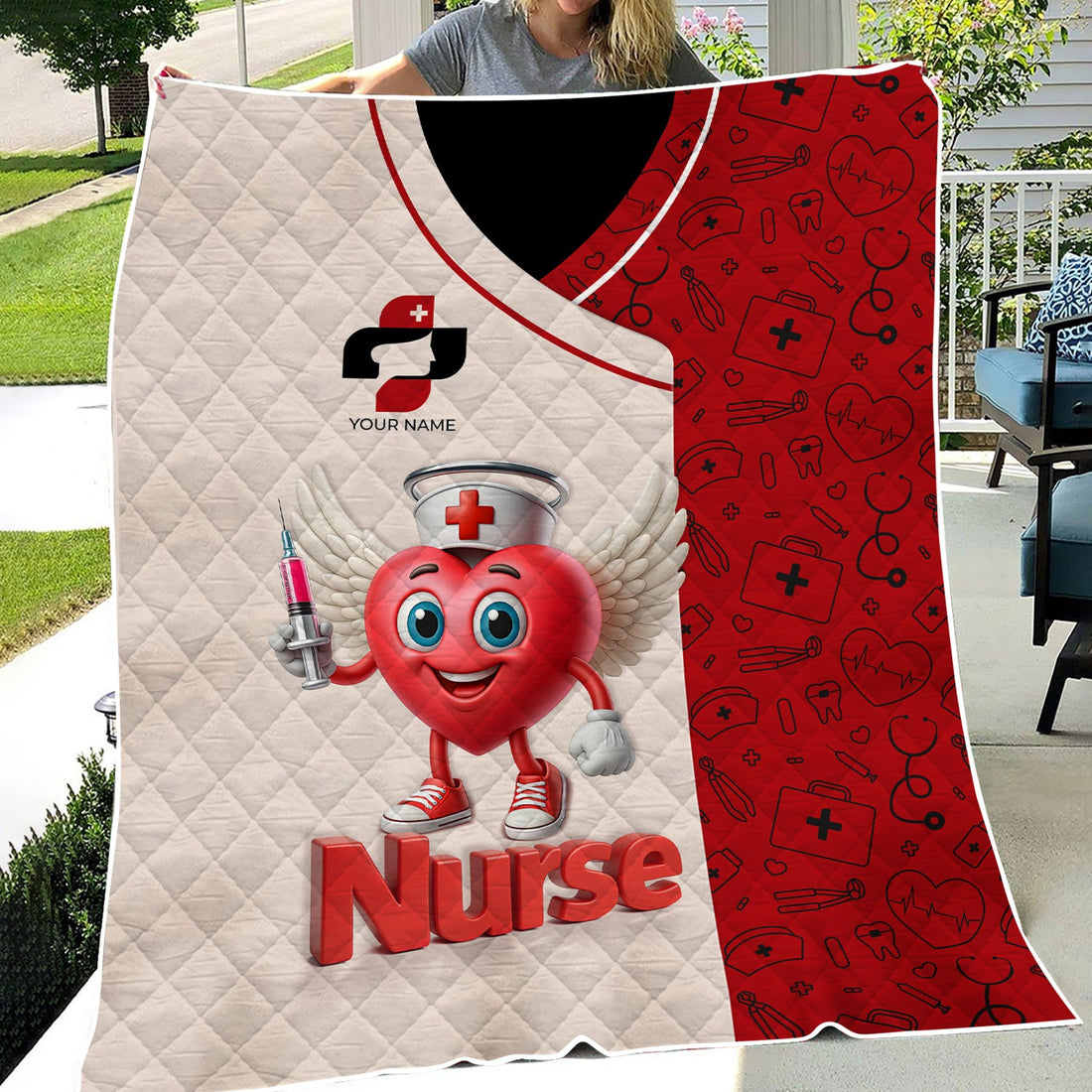 Personalized Winged Heart Syringe Nurse Blanket