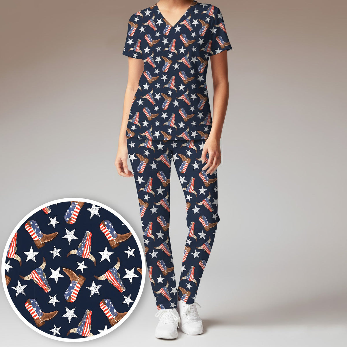 Western Boots Stars Nurse Scrub Set