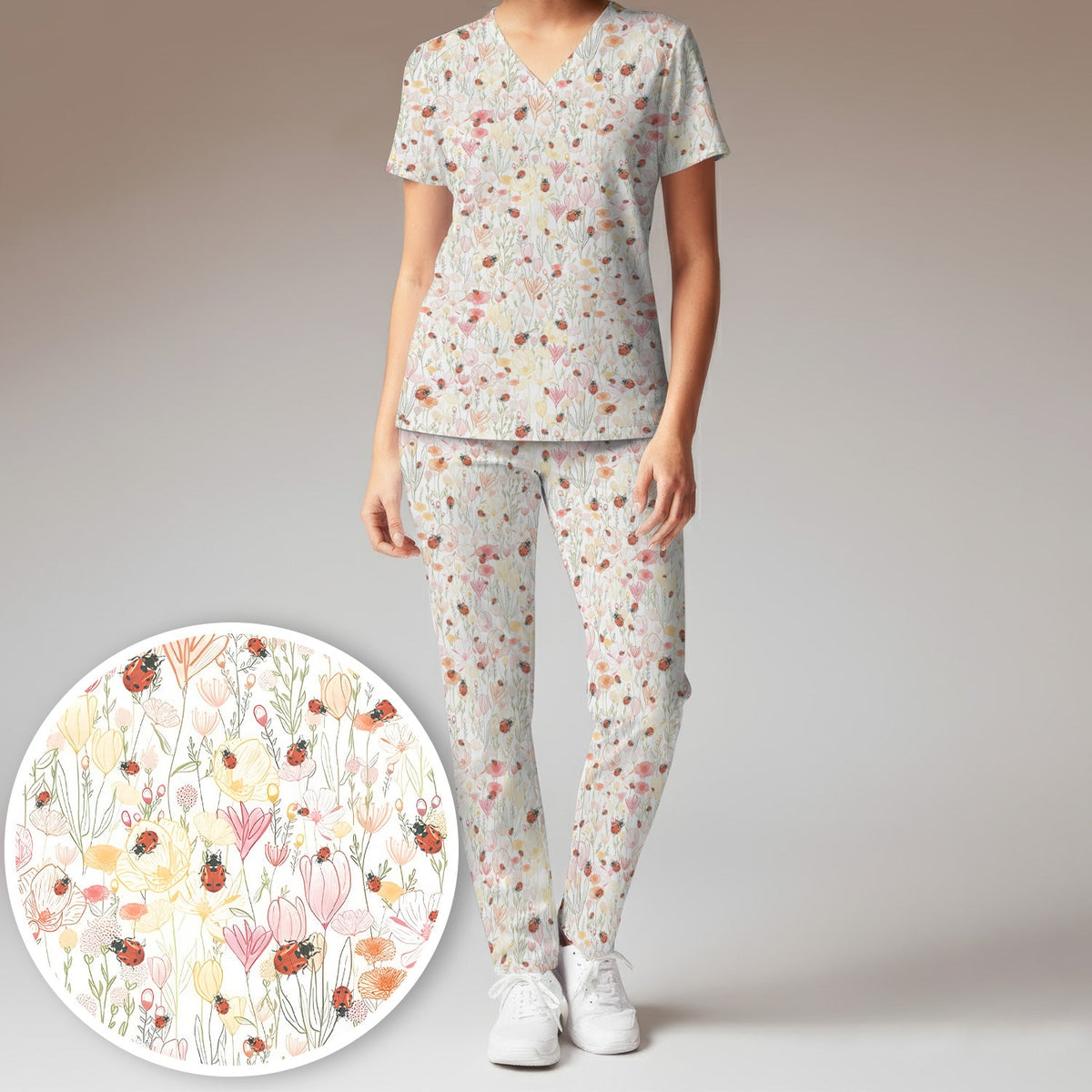 Wildflower Ladybug Garden Nurse Scrub Set