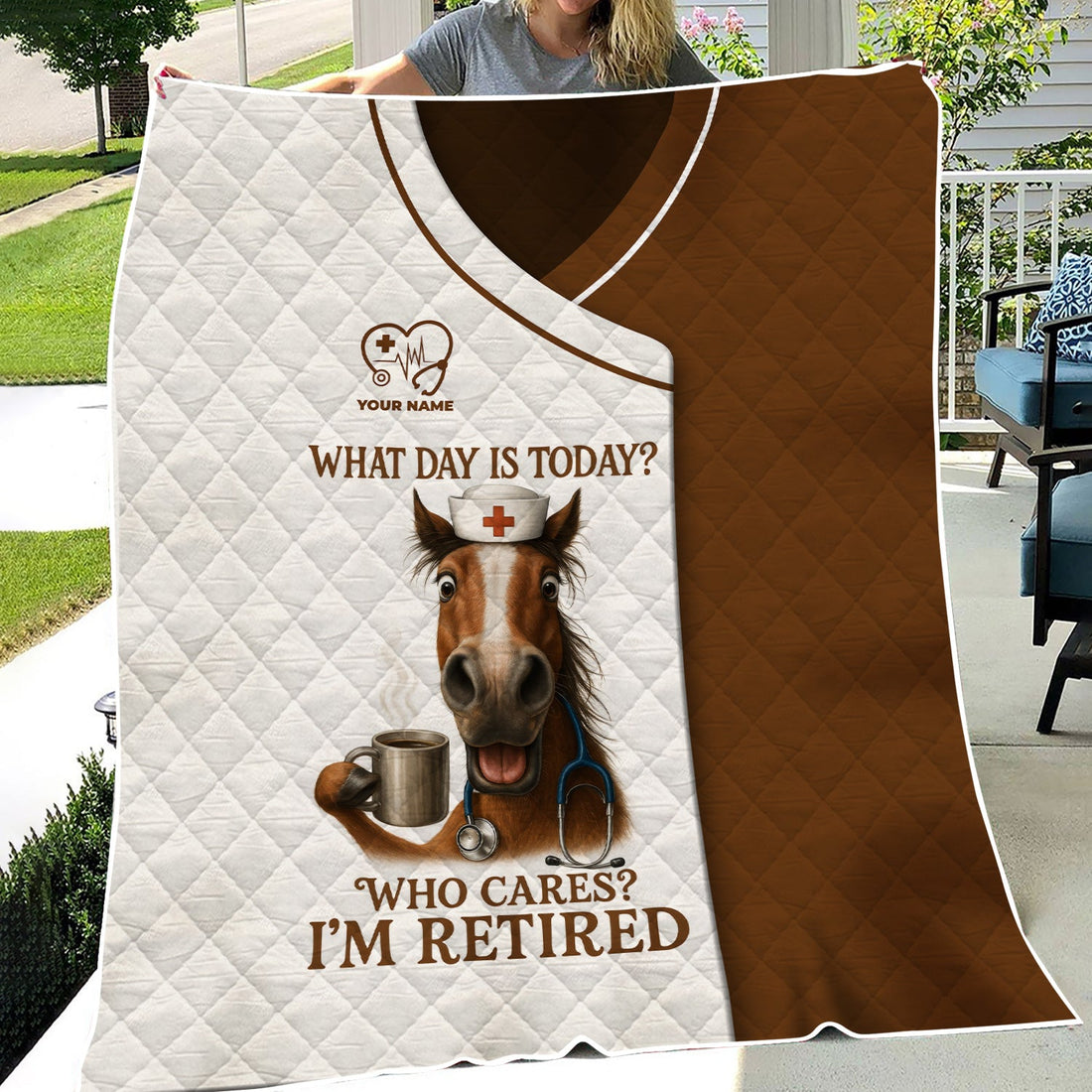 Personalized Retired Horse Coffee Nurse Blanket