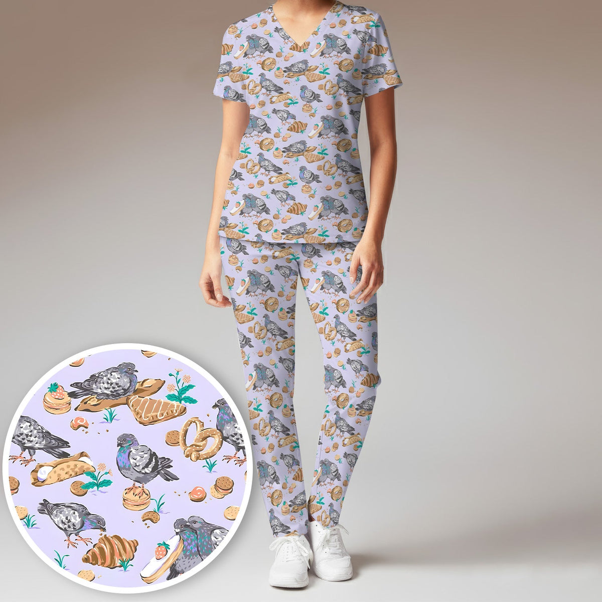Pigeon Bread Snack Nurse Scrub Set
