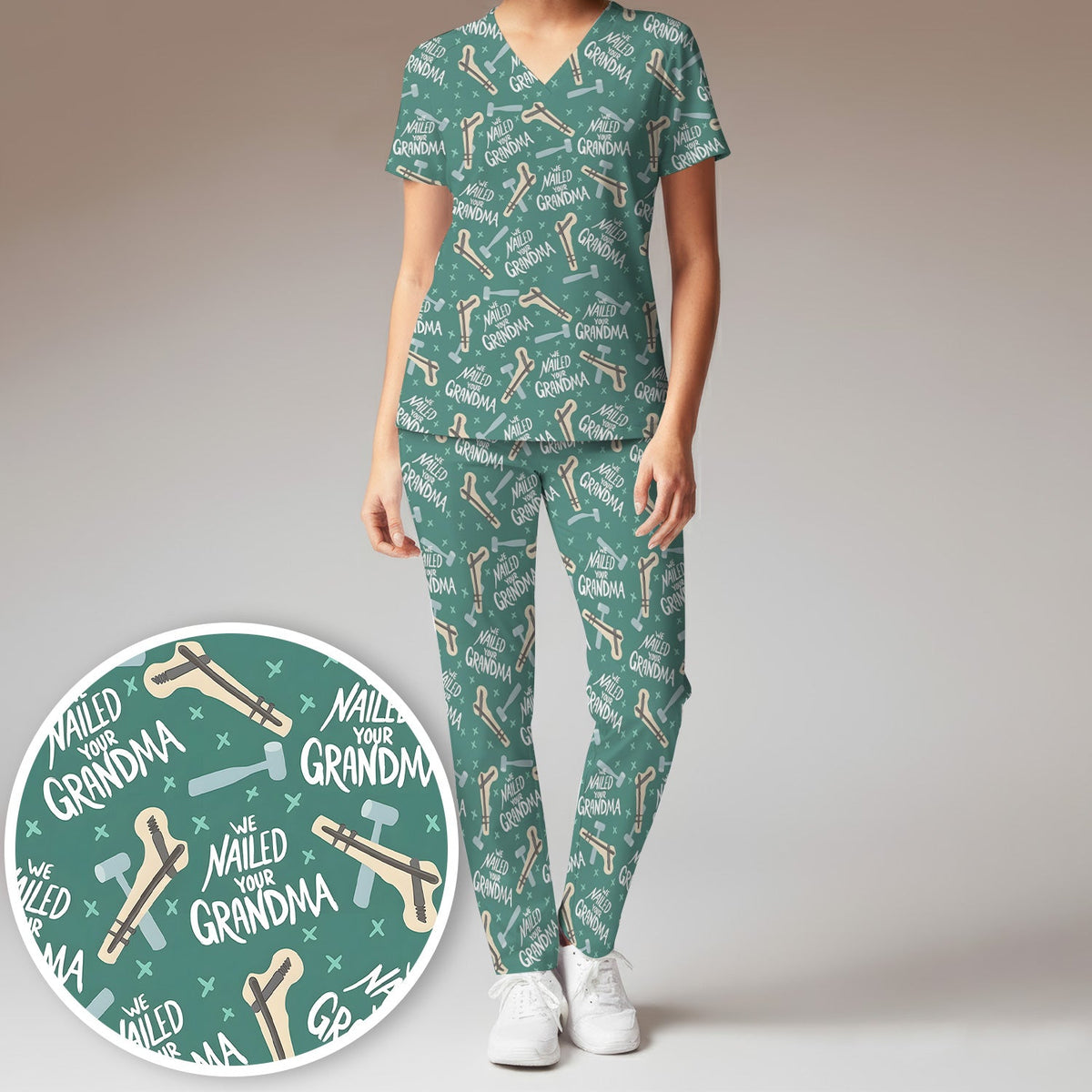 Bone Hammer Nailed Your Grandma Nurse Scrub Set