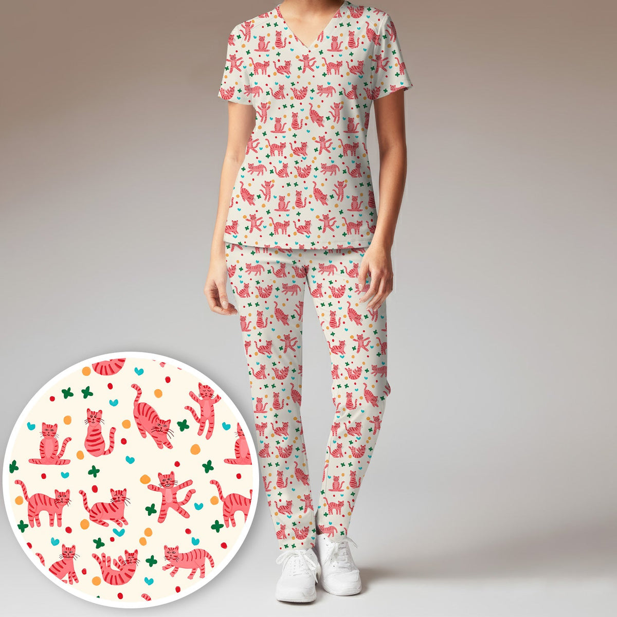 Pink Cat Nurse Scrub Set