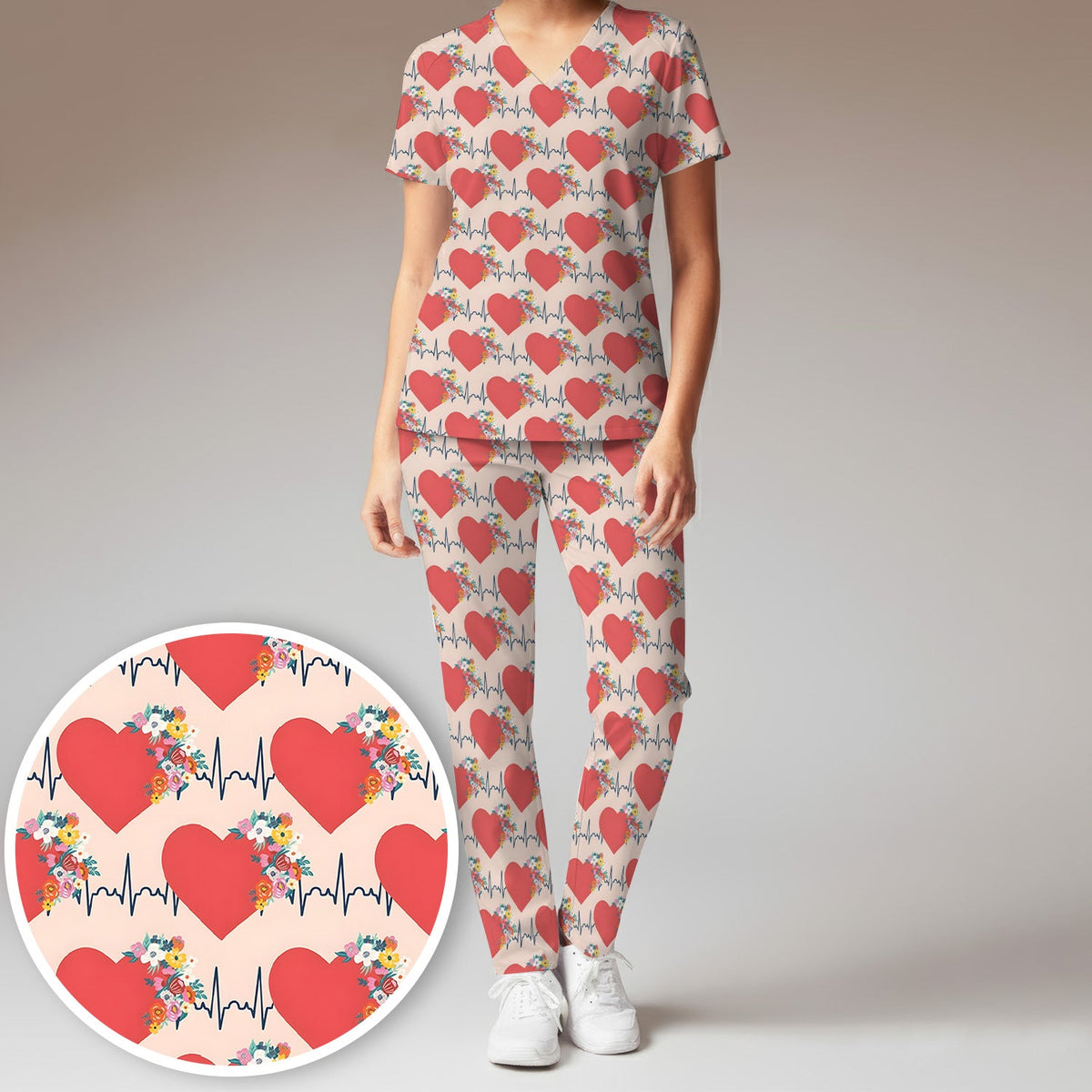 Heartbeat Floral Nurse Scrub Set
