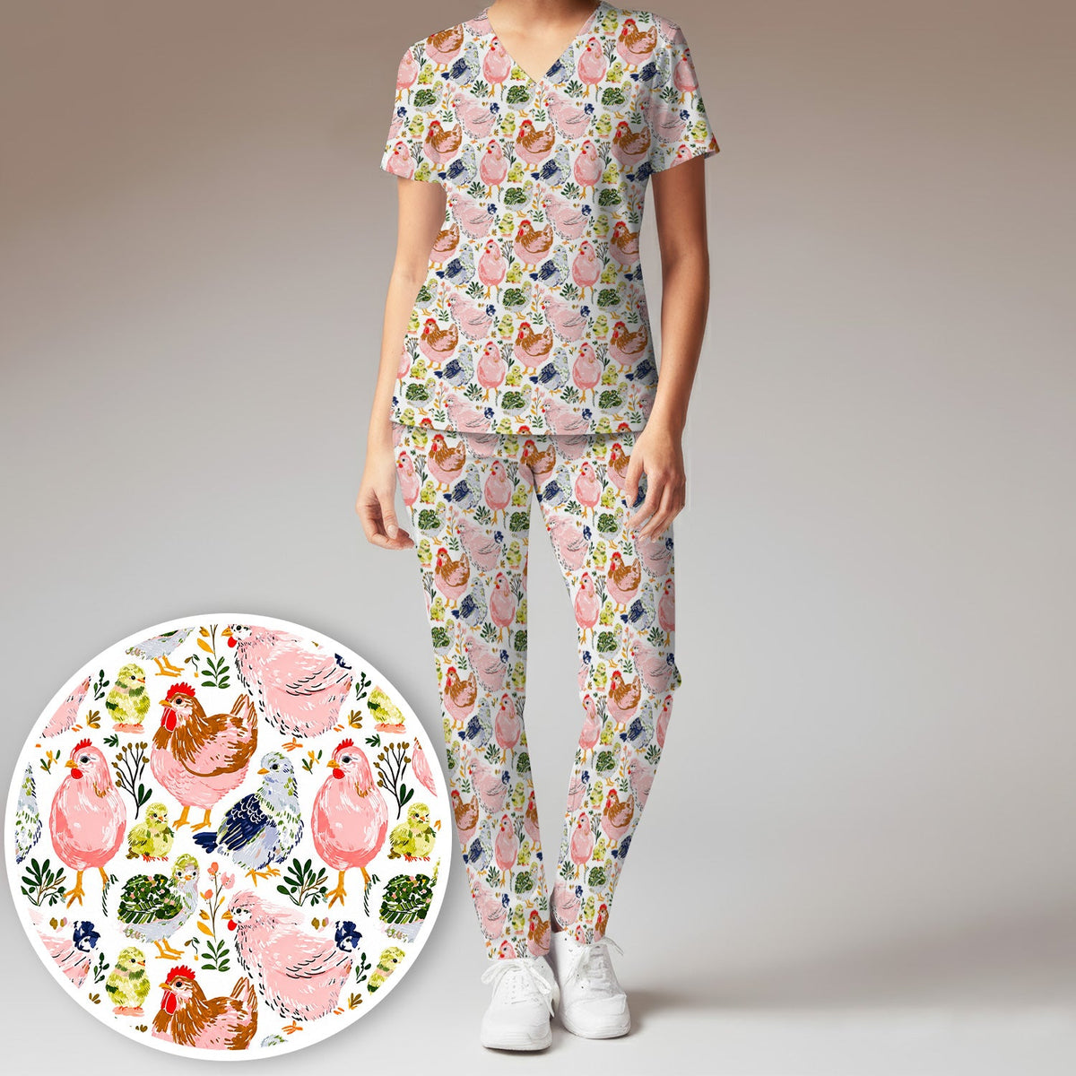 Farm Chicken Hen Chick Nurse Scrub Set