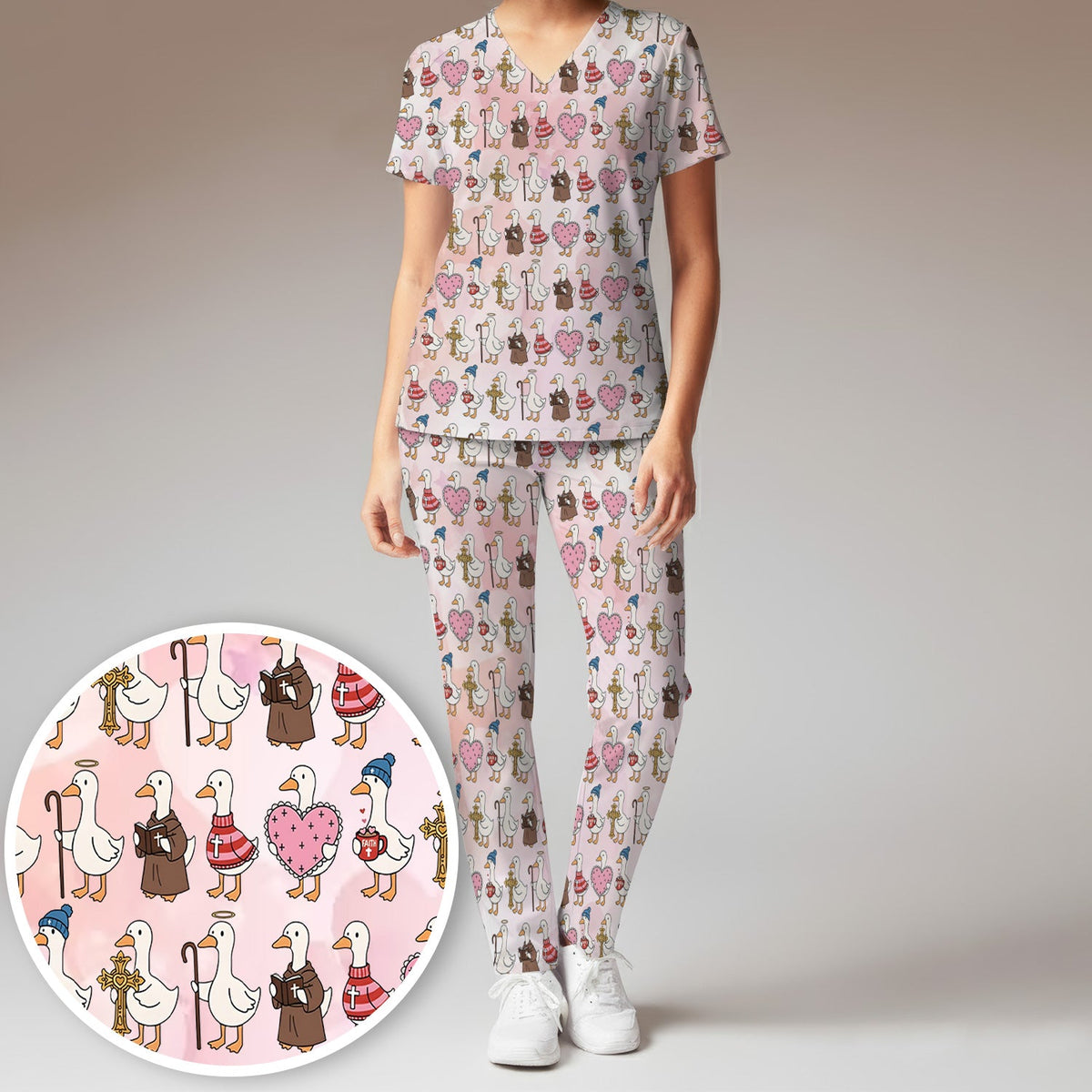 Goose Heart Illustration Nurse Scrub Set - Valentines Day Gift