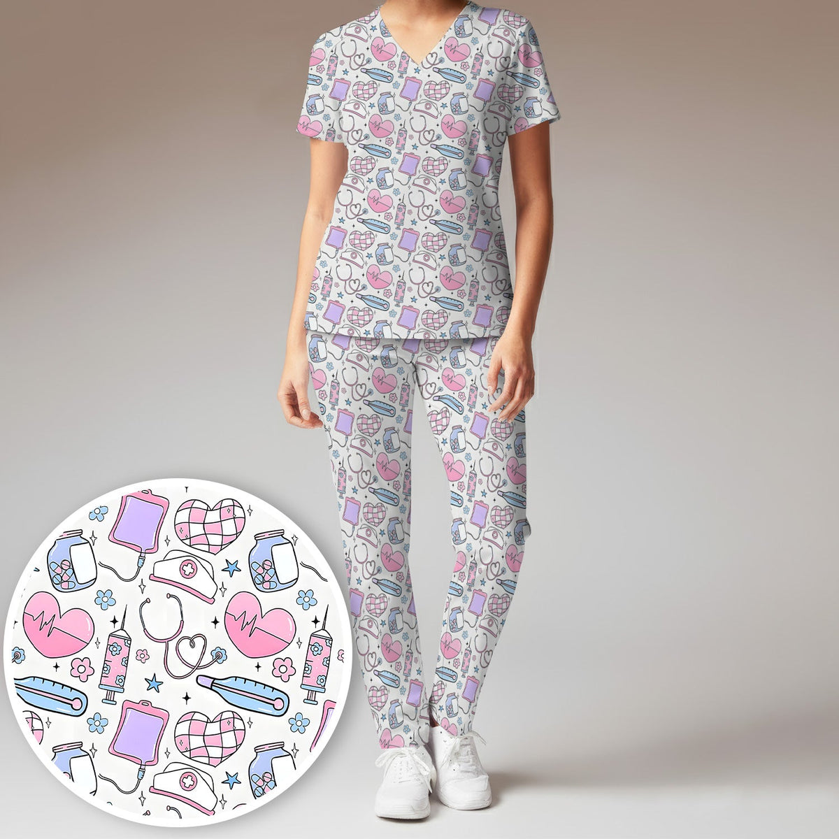 Pastel Medical Icons Nurse Scrub Set