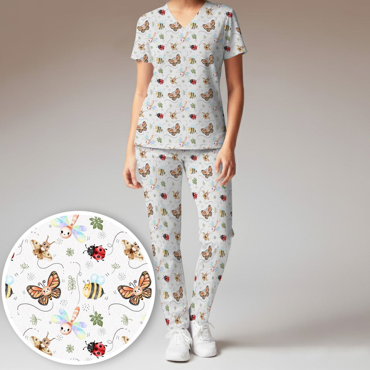 Colorful Garden Insect Nurse Scrub Set