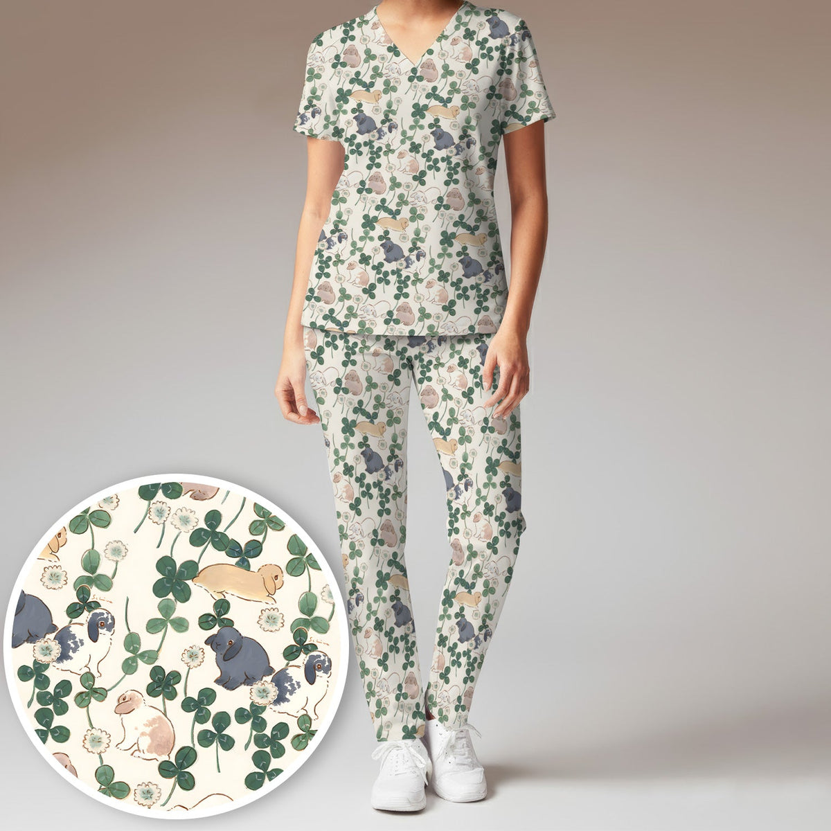 Bunny Clover Garden Meadow Nurse Scrub Set
