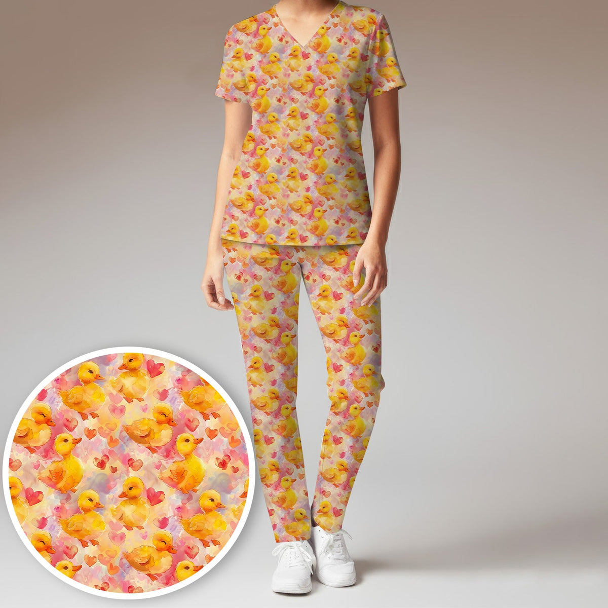 Duck Heart Watercolor Nurse Scrub Set