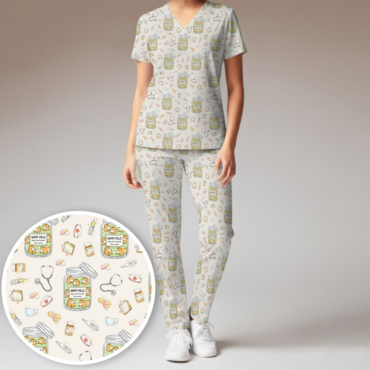 Happy Pills Horse Nurse Scrub Set