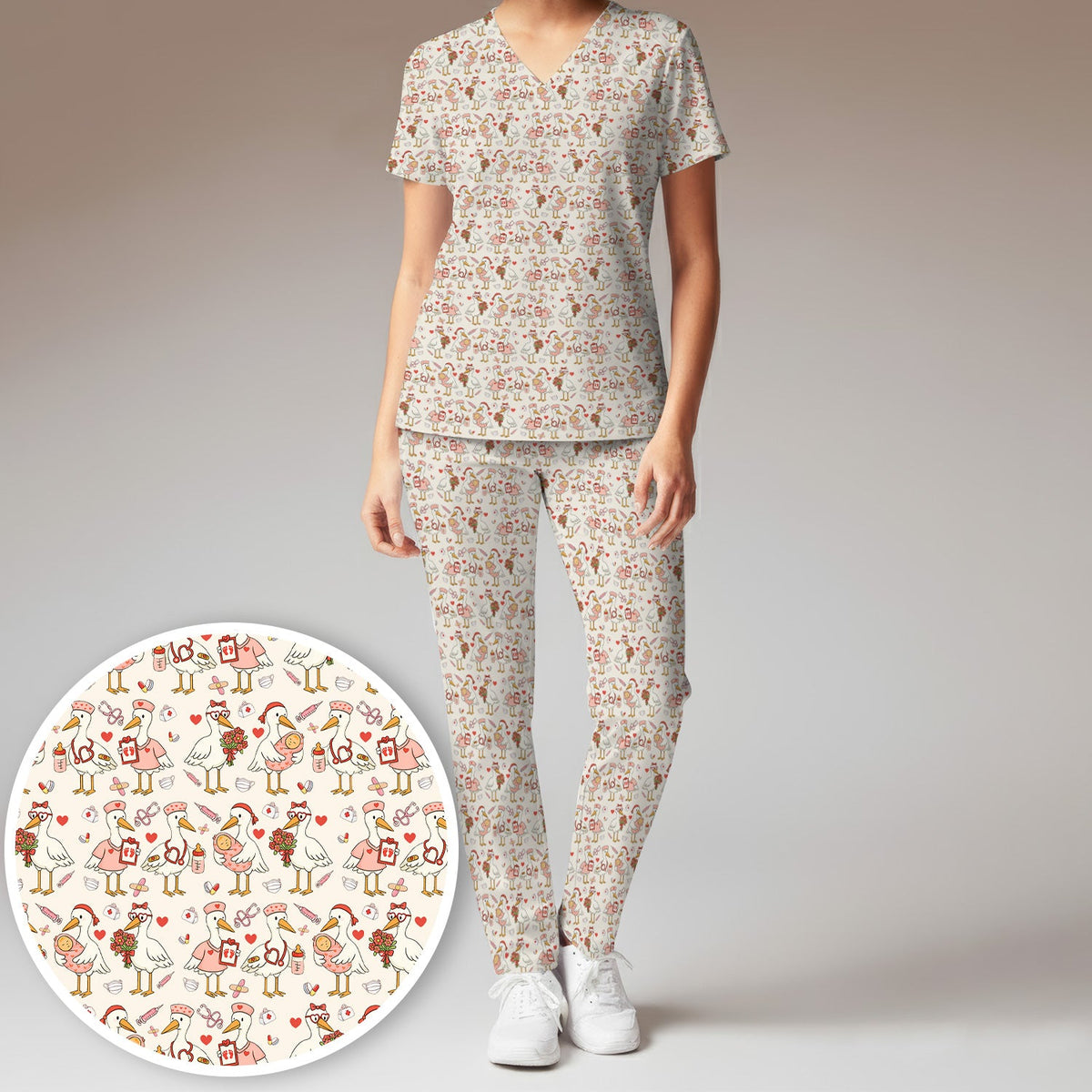 Valentine Goose Nurse Scrub Set