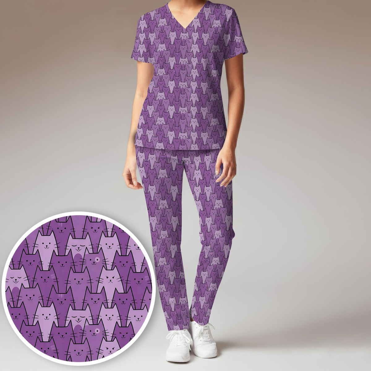 Purple Cats Nurse Scrub Set