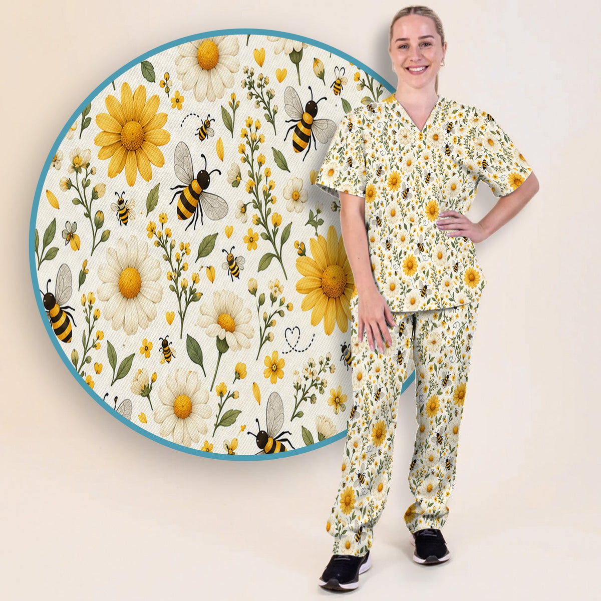 Honey Bee Daisy Nurse Scrub Set
