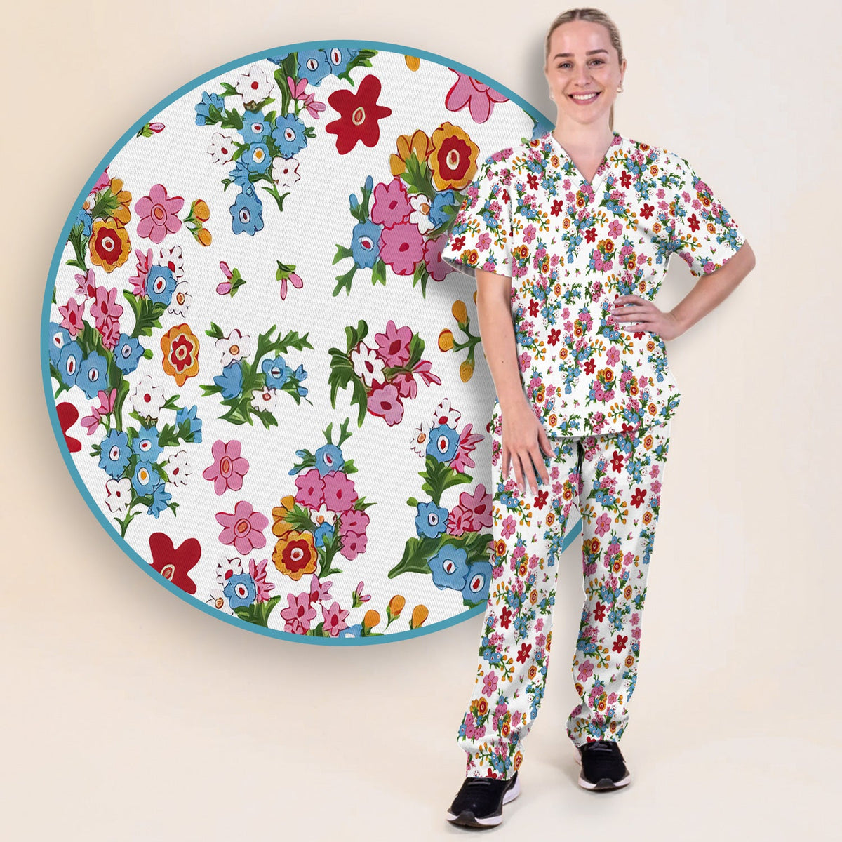 Vintage Floral Bouquet Nurse Scrub Set
