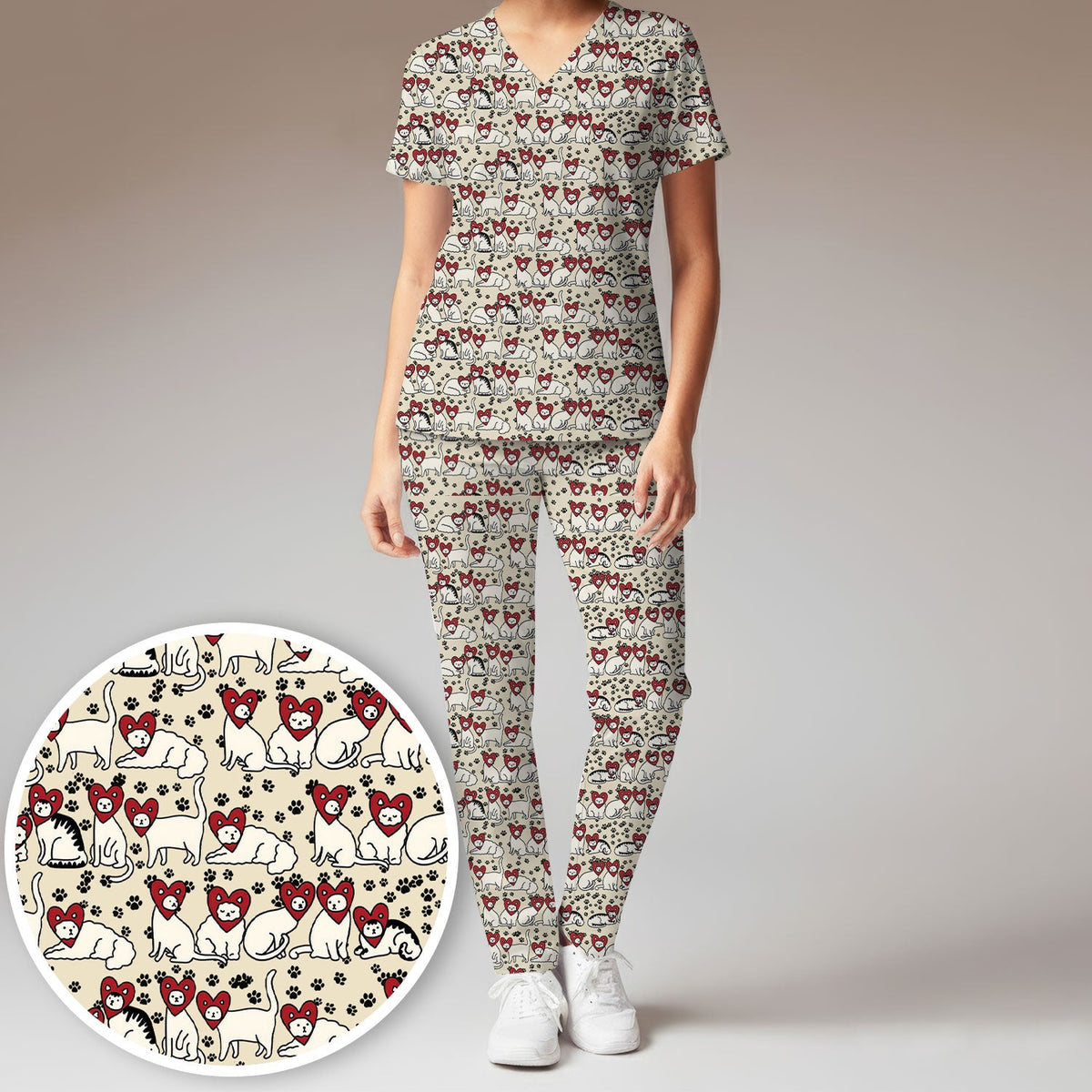 Cat Heart Nurse Scrub Set