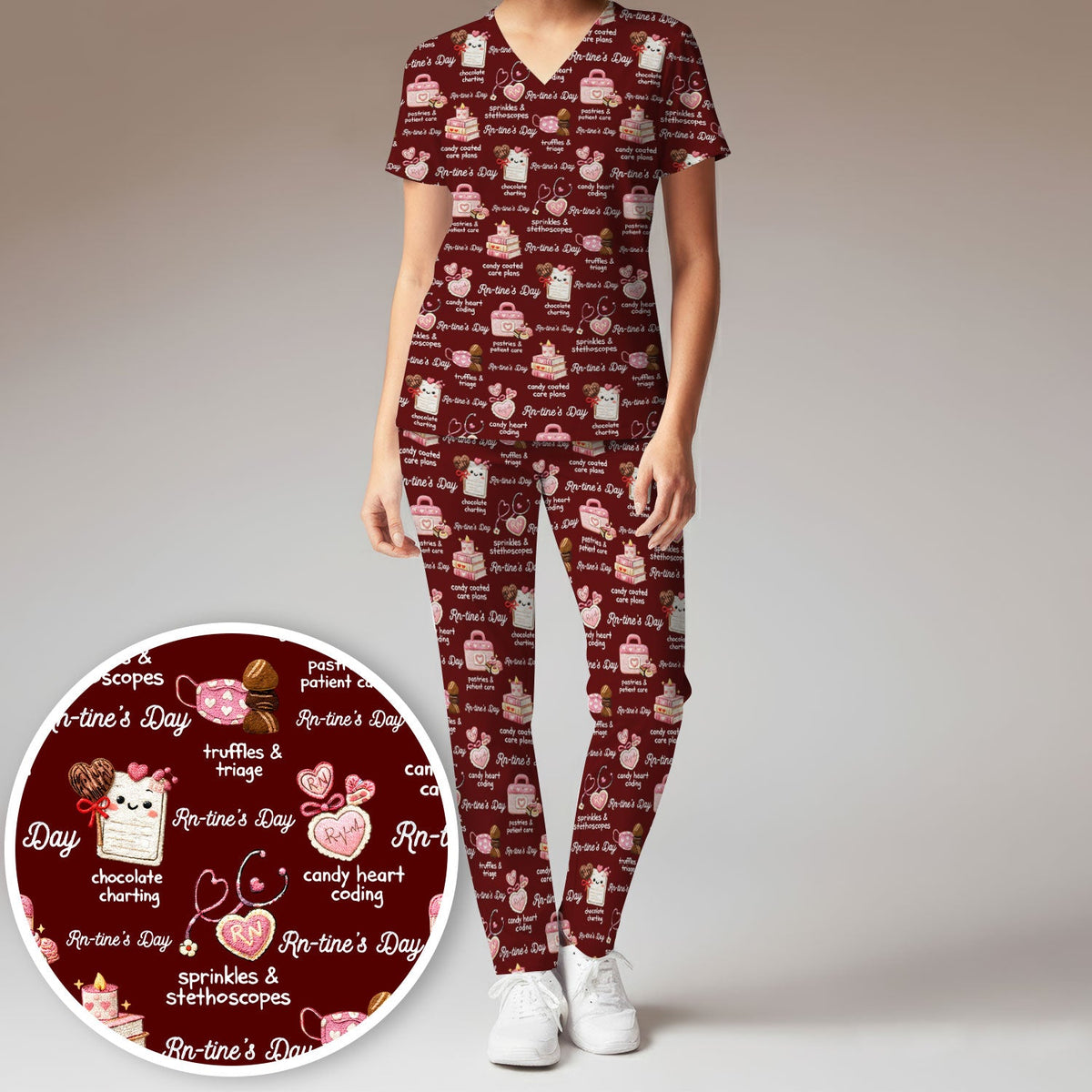 RN Sweets Valentine Stethoscope Nurse Scrub Set
