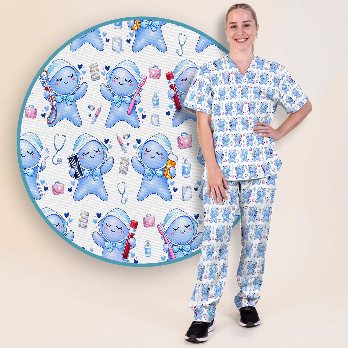 Dental Tooth Character Nurse Scrub Set