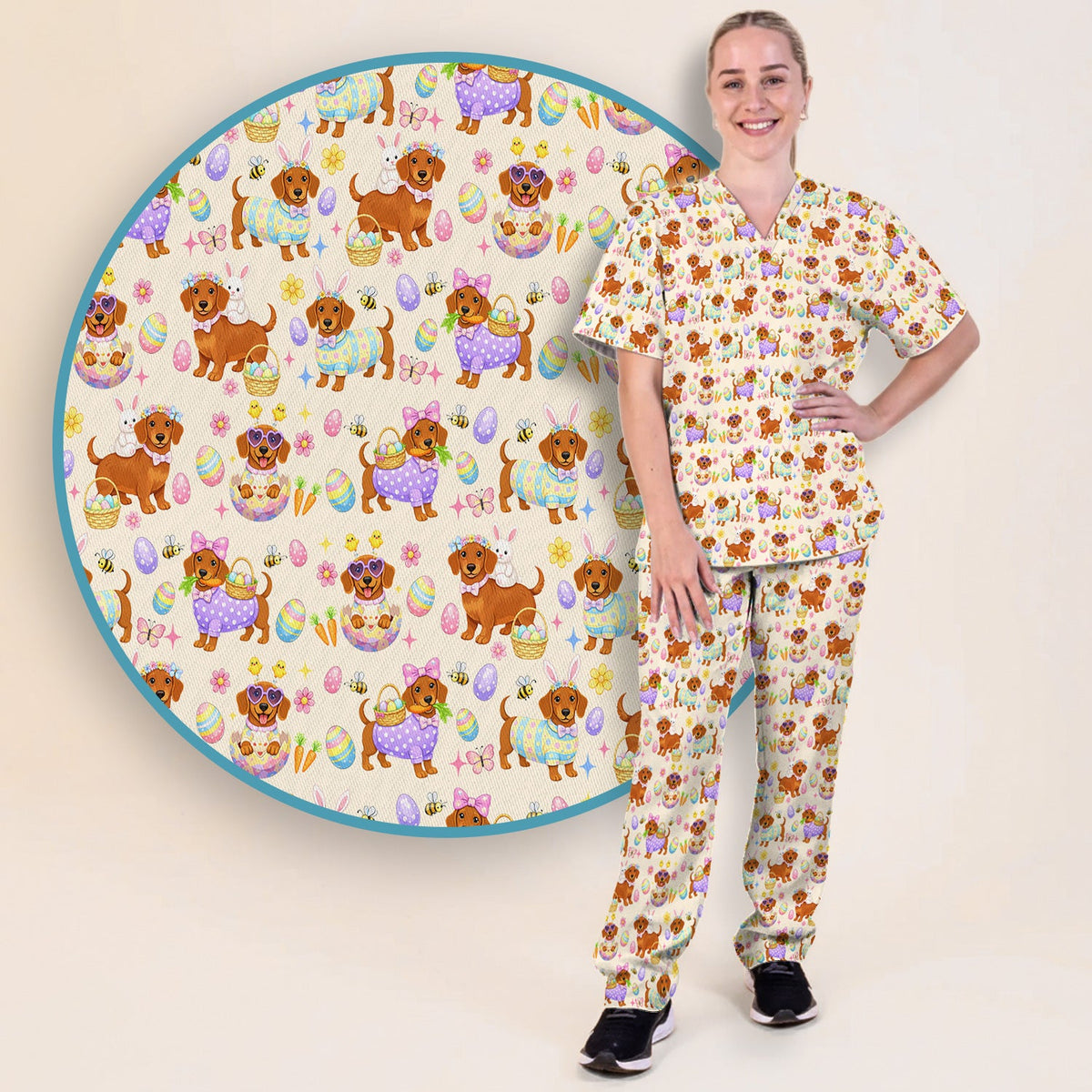 Easter Dachshund Nurse Scrub Set
