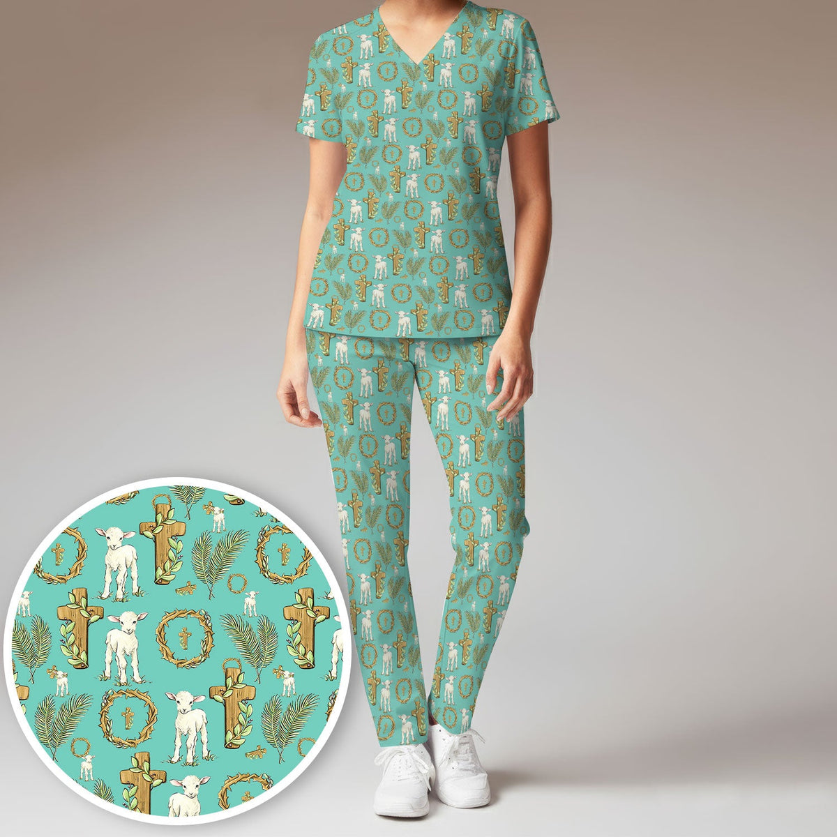 Faith Lamb Cross Nurse Scrub Set