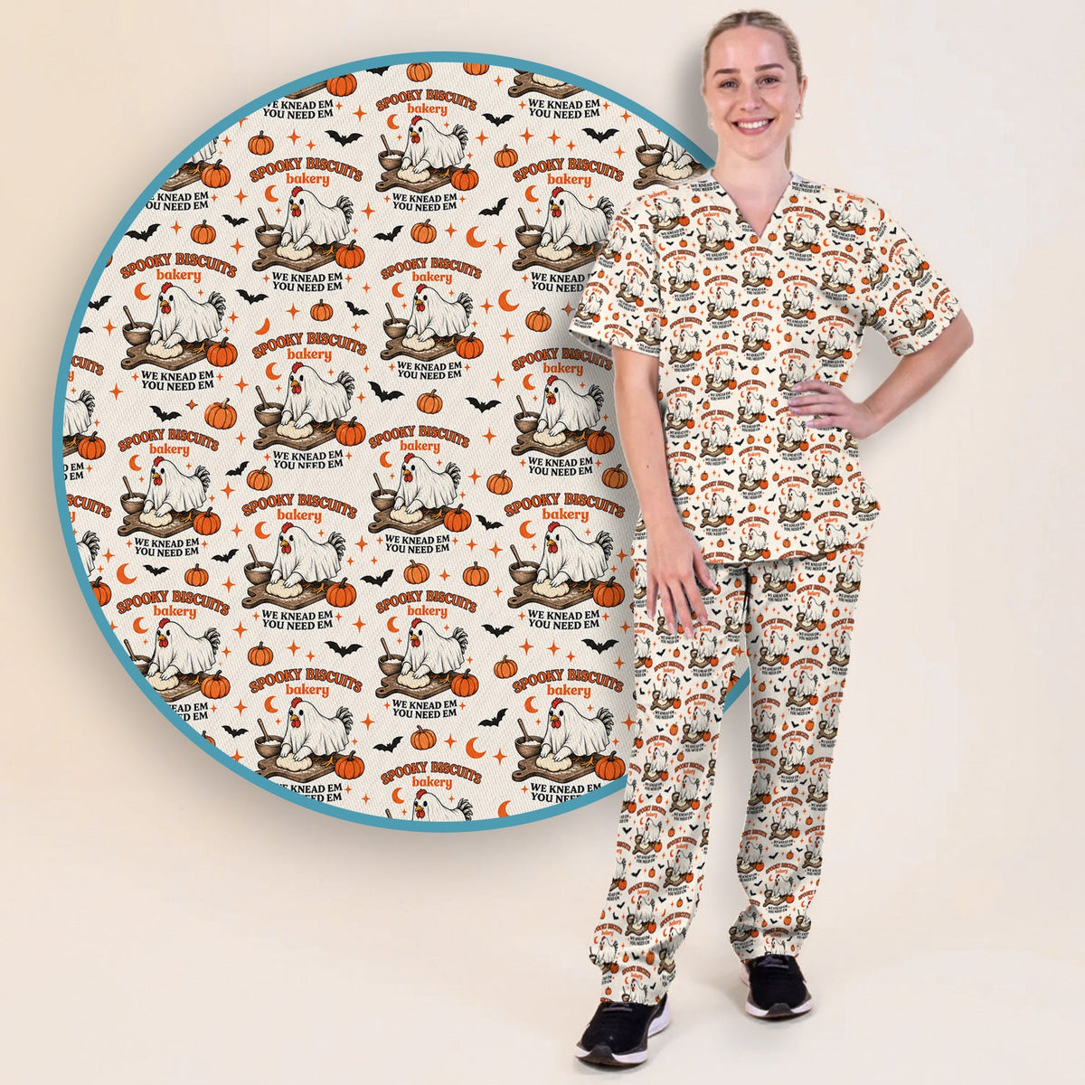 Spooky Biscuits Chicken Nurse Scrub Set - Halloween Gift