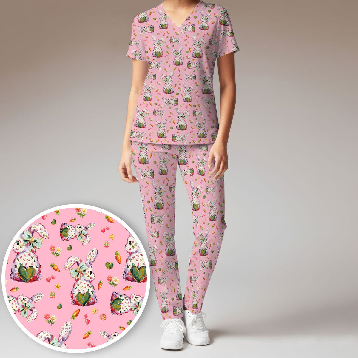 Pastel Bunny Easter Nurse Scrub Set