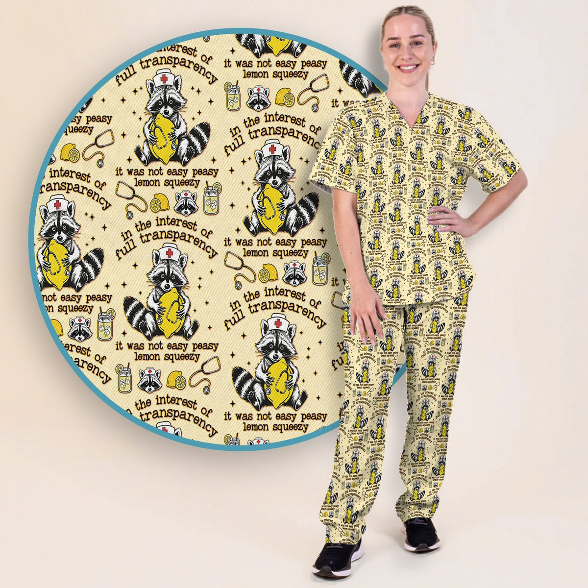 Raccoon Lemon Quote Nurse Scrub Set
