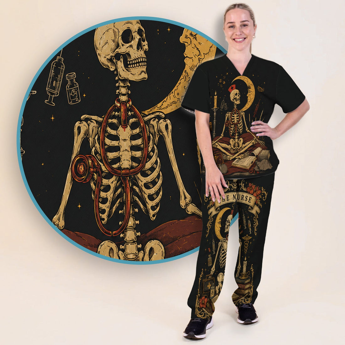 Breast Cancer Skeleton Nurse Scrub Set