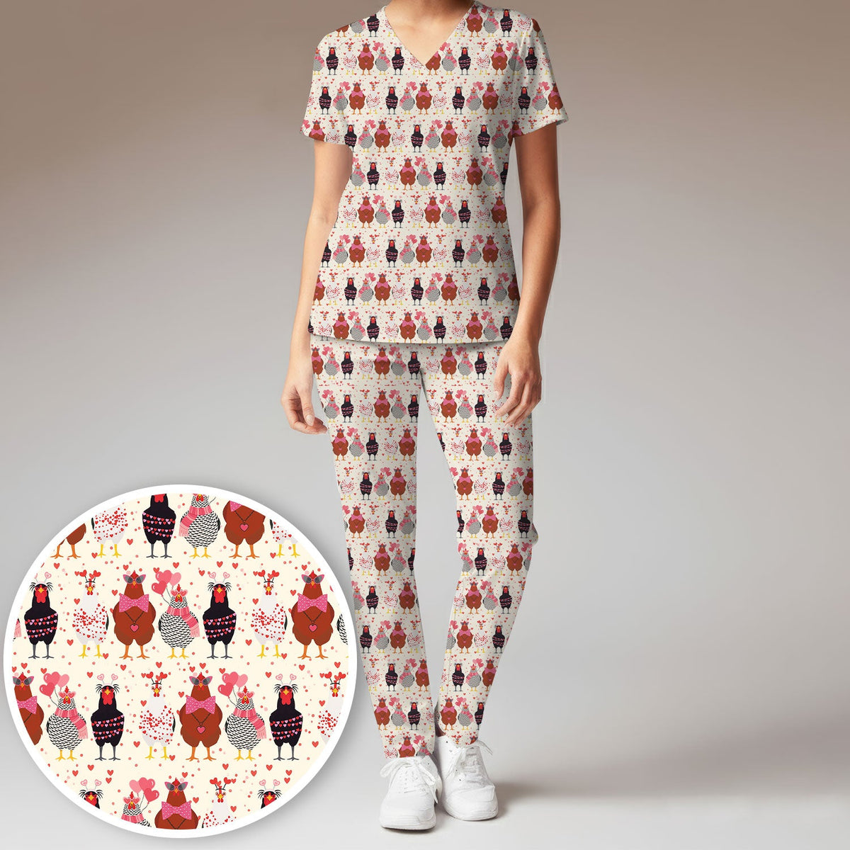 Chicken Valentine Nurse Scrub Set