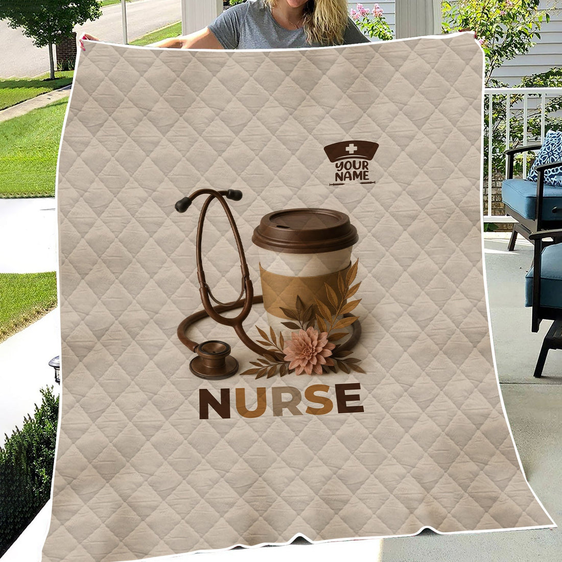 Personalized Coffee Lover Stethoscope Nurse Blanket