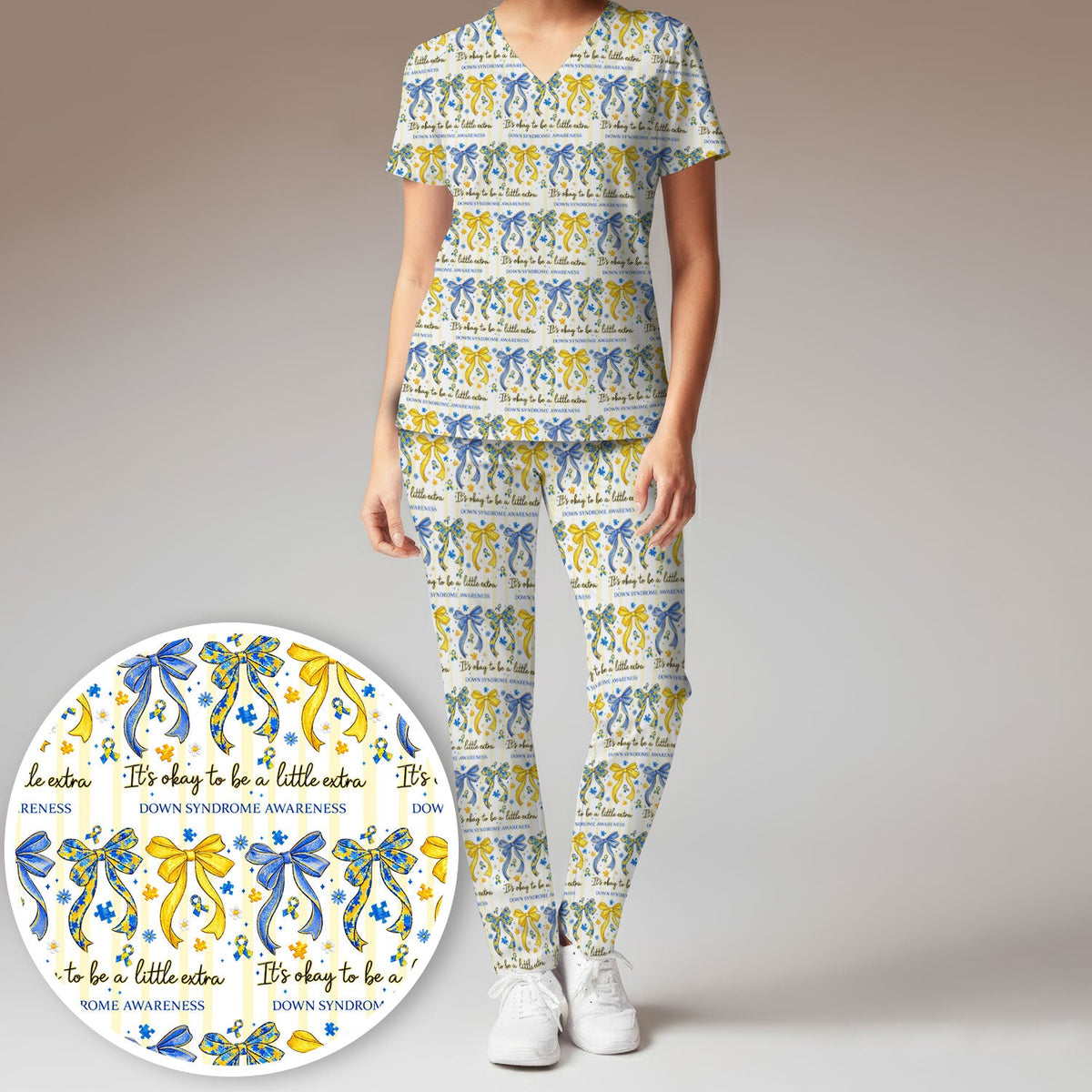 Down Syndrome Awareness Ribbon Nurse Scrub Set