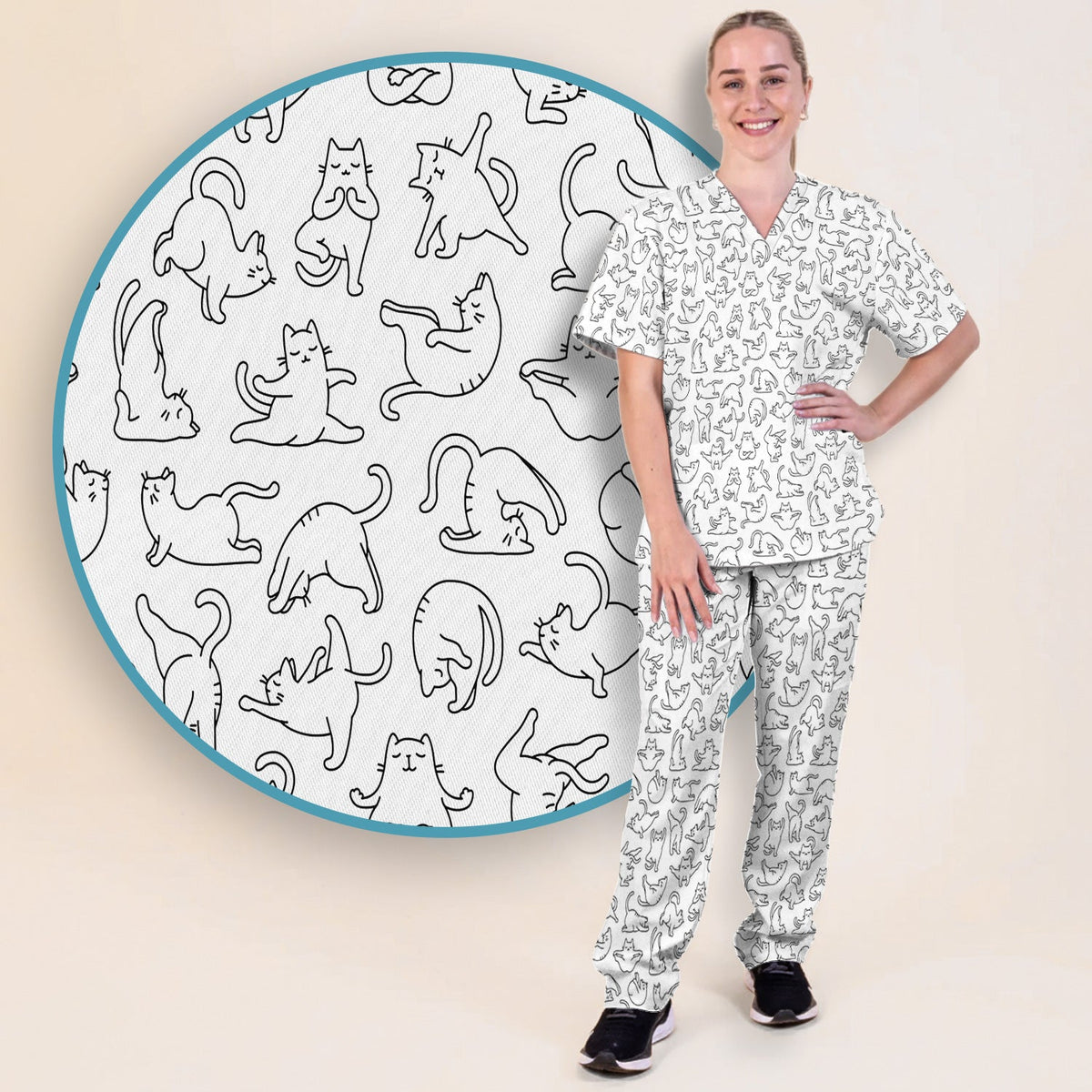 Cat Outline Playing Nurse Scrub Set