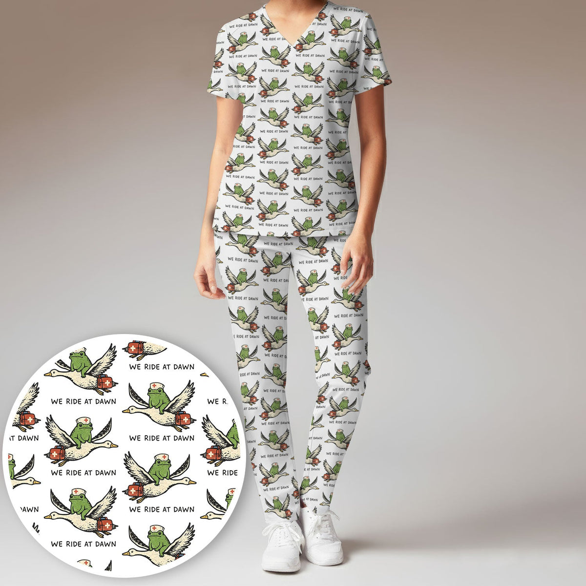 Frog Riding Goose Nurse Scrub Set
