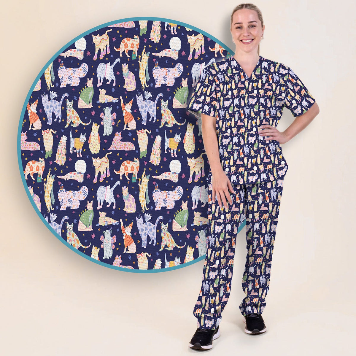 Colorful Cats Nurse Scrub Set