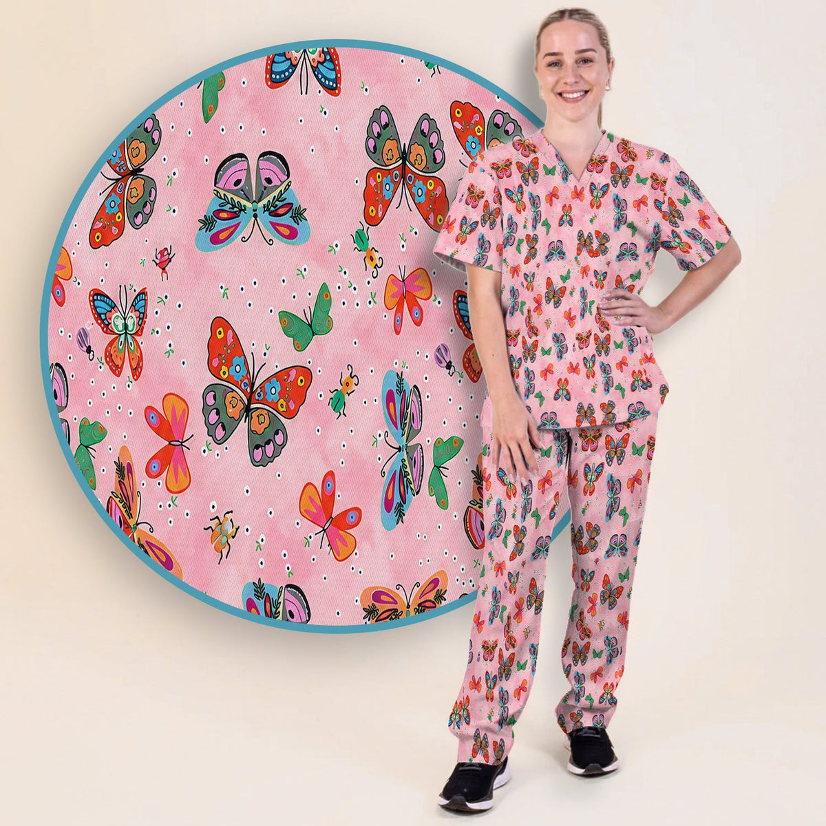 Colorful Butterfly Garden Nurse Scrub Set