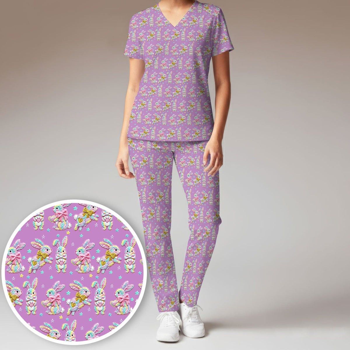 Cartoon Bunny Nurse Scrub Set