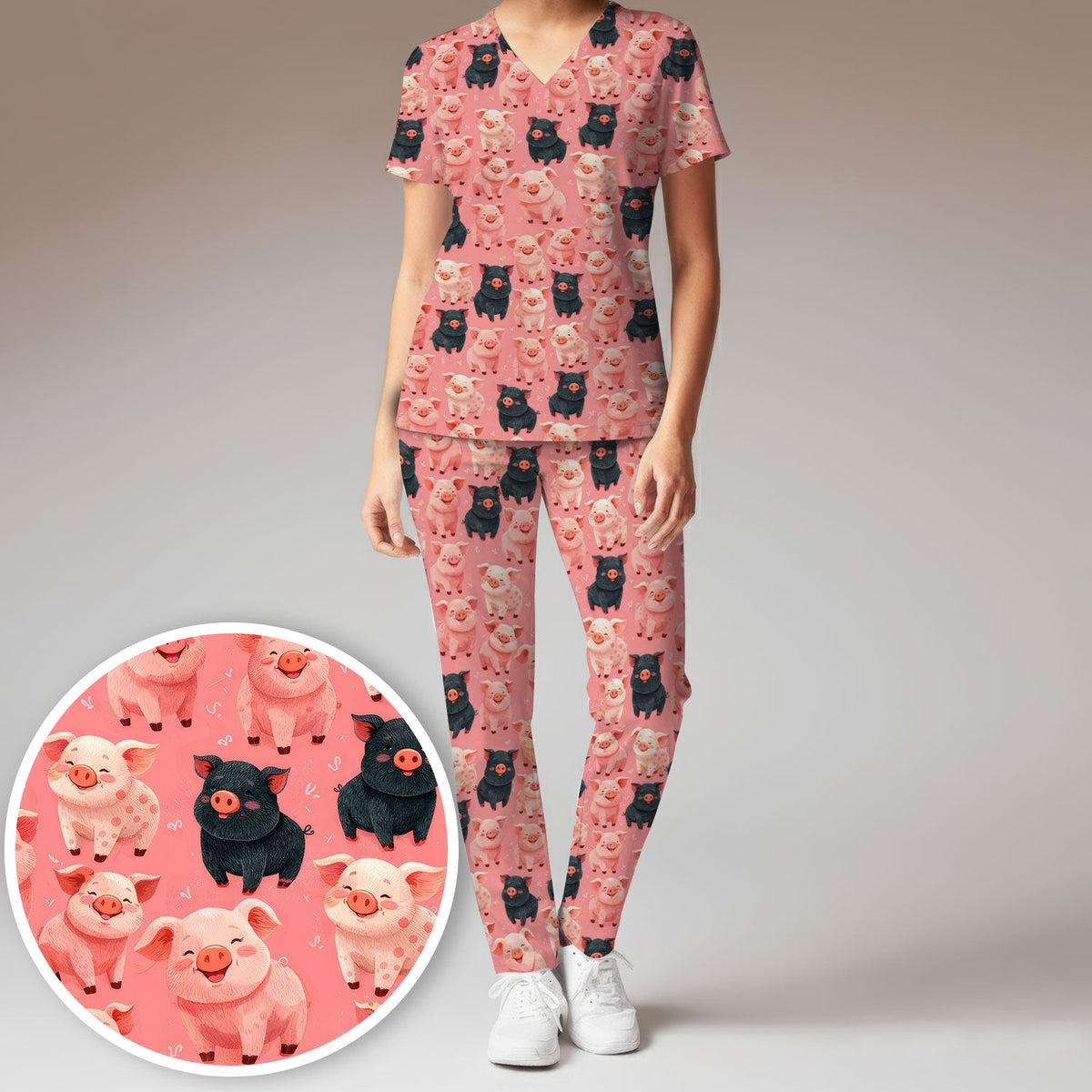 Cartoon Pig Nurse Scrub Set