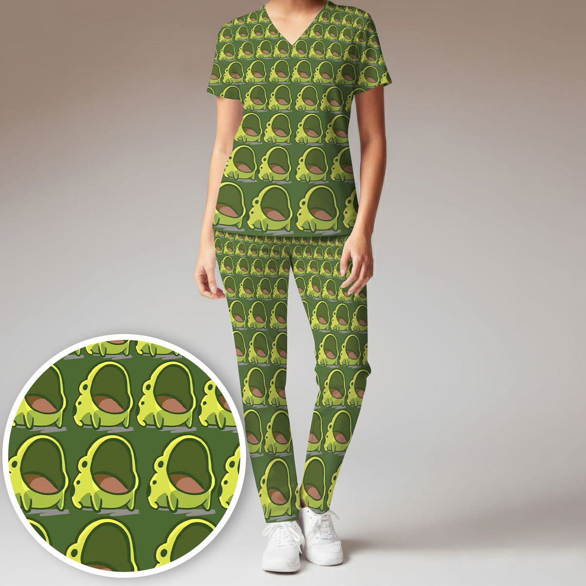 Green Frog Cartoon Nurse Scrub Set