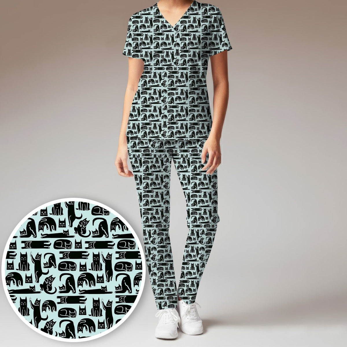 Funny Cat Poses Nurse Scrub Set