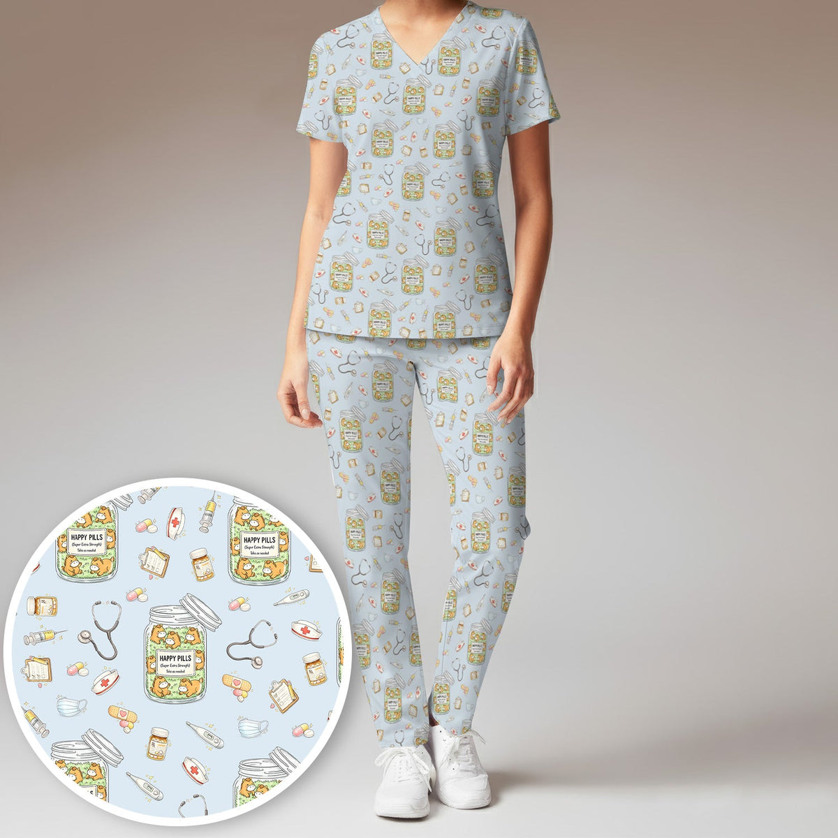 Happy Pills Horse Nurse Scrub Set