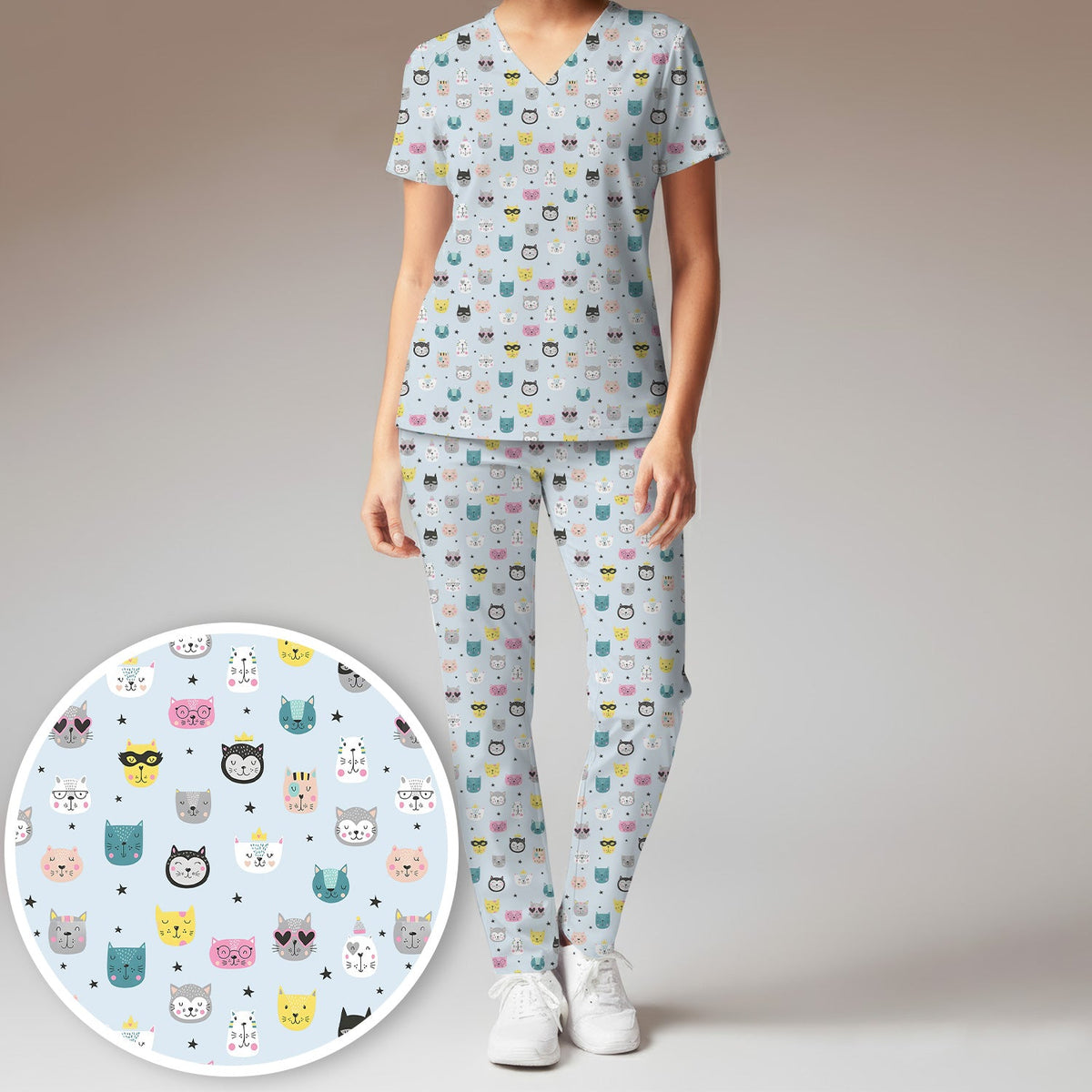 Colorful Kitty Nurse Scrub Set