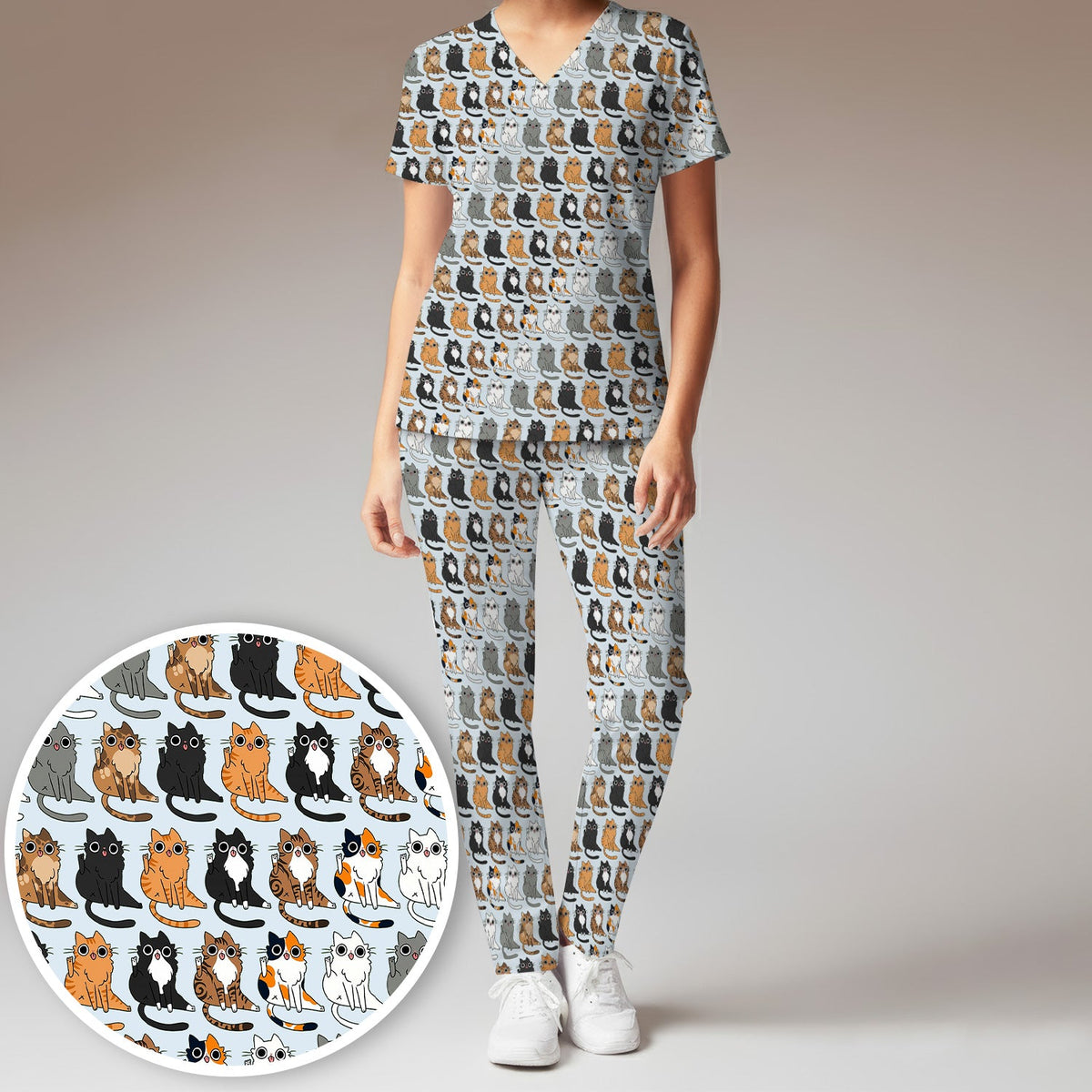 Cat Pattern Nurse Scrub Set