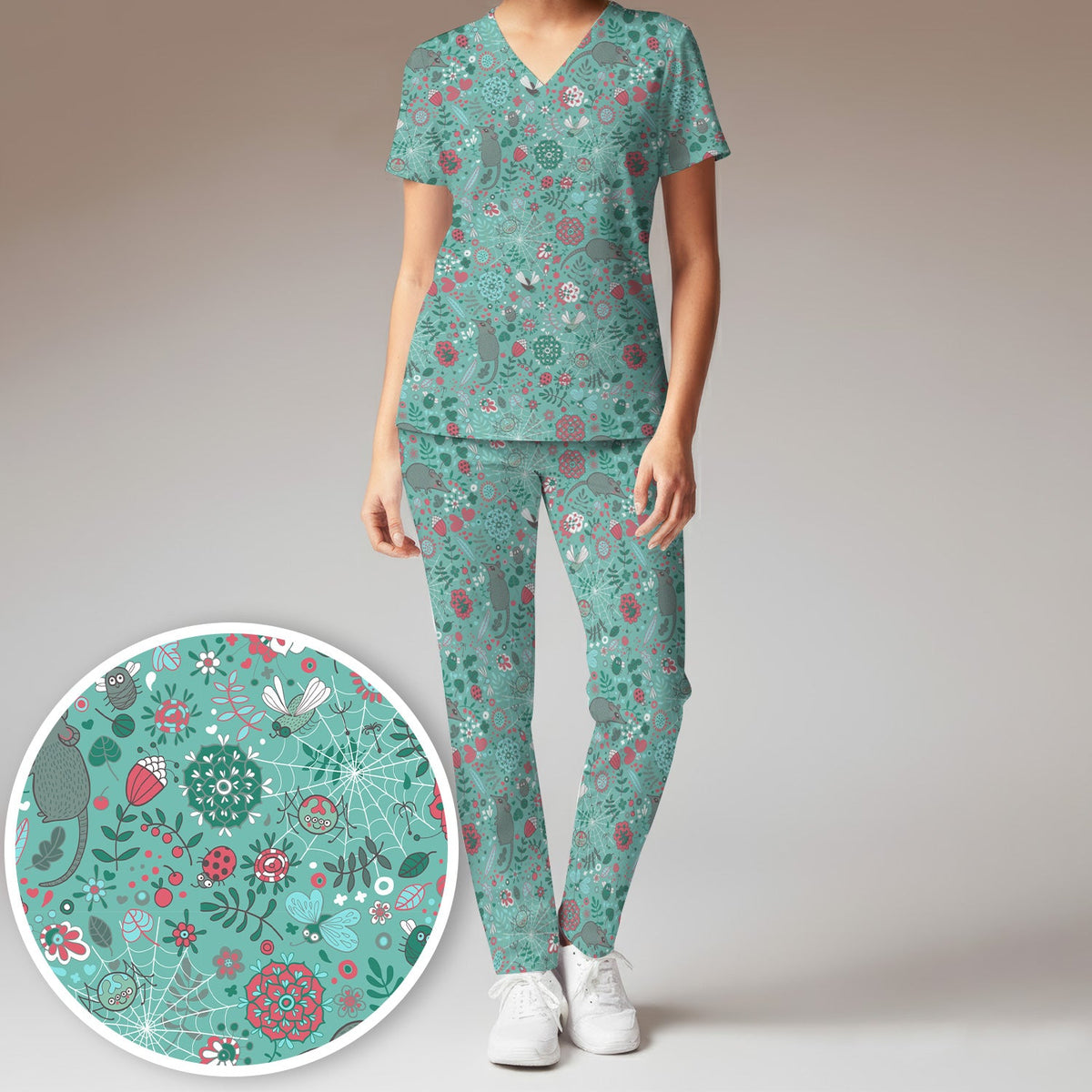 Woodland Mouse Floral Nurse Scrub Set