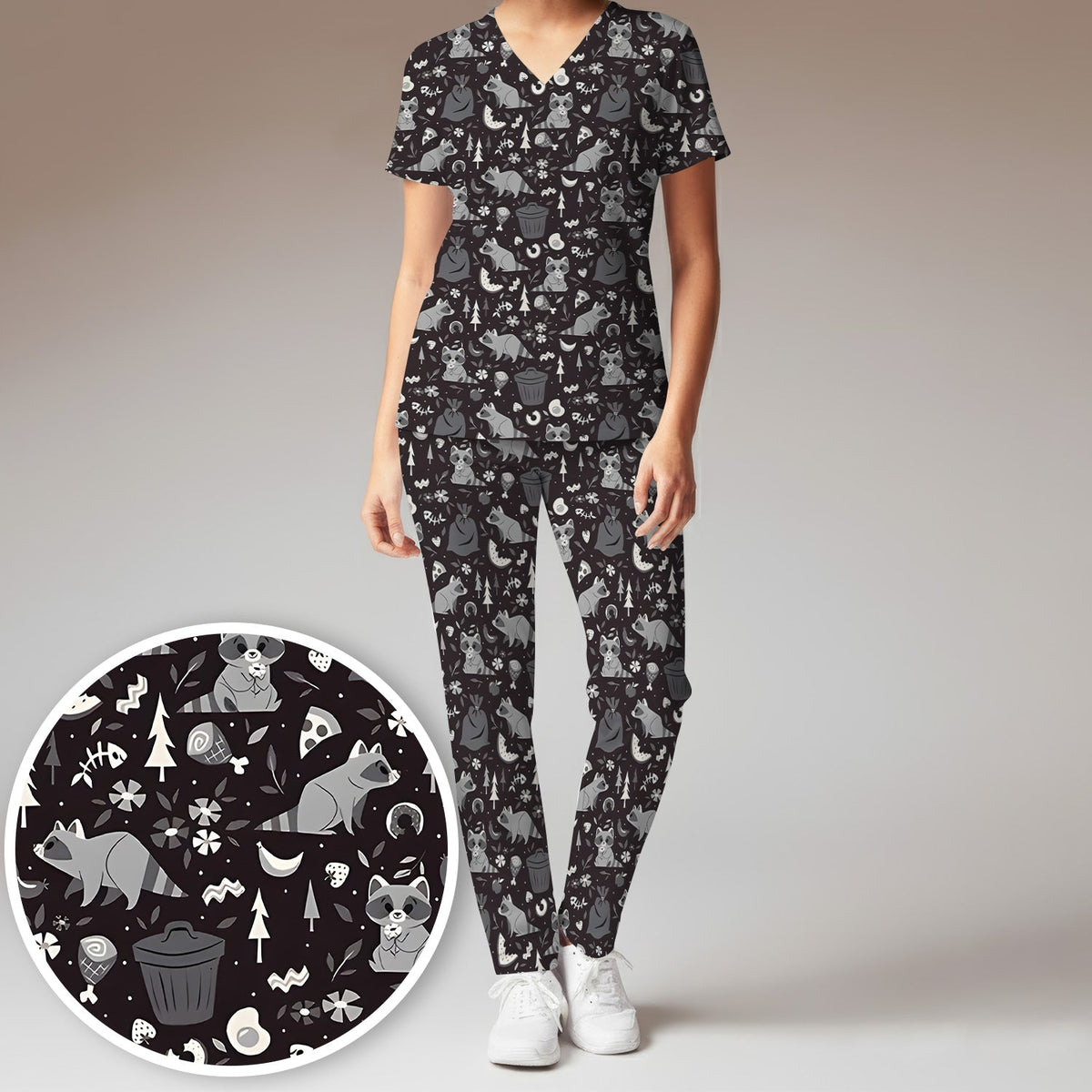 Raccoon Forest Food Nurse Scrub Set